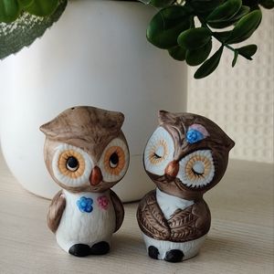 Vintage1960's- 1970's Salt and Pepper Cute Brown Owl Ceramic Shakers
